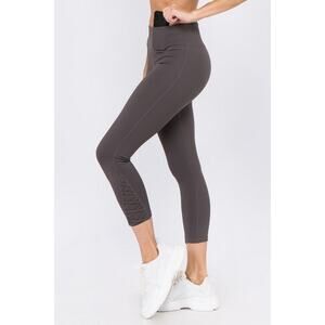 Active Crisscross Mesh Ankle Capri Legging-Charcoal
